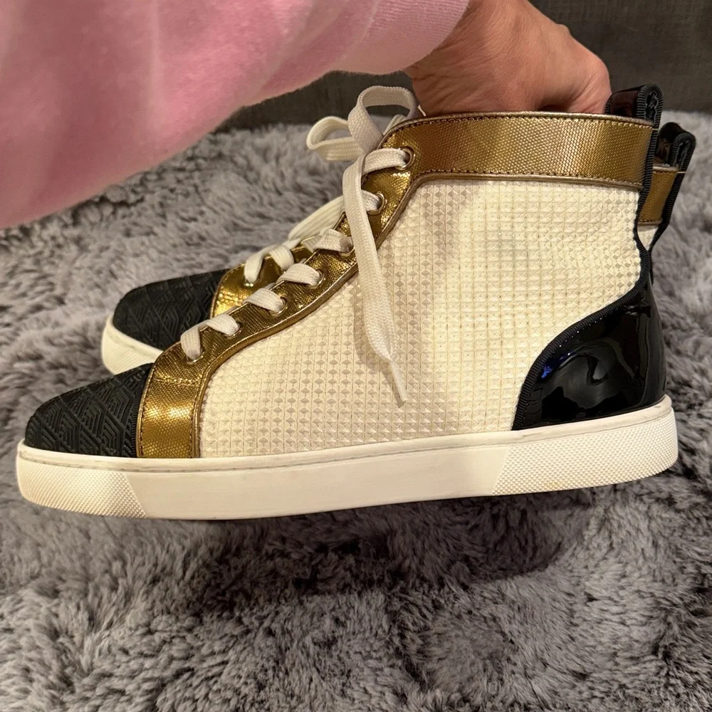 Christian Louboutin White and Gold Threaded Orlando High-Tops